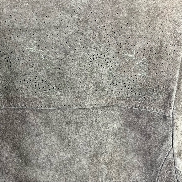 April Cornell Chocolate Brown Genuine Leather Suede Floral Embroidered Jacket M - Picture 9 of 16